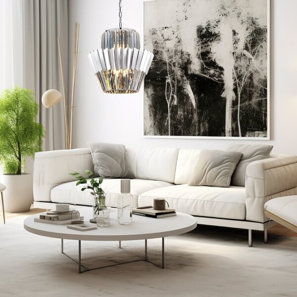 Lampadario a sospensione con catena DONNA 9xE14/40W/230V diametro 45 cm cromo opaco