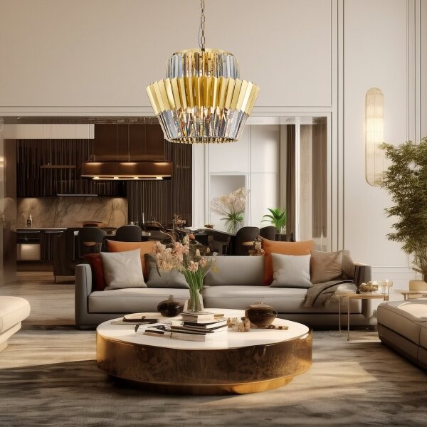 Lampadario a sospensione con catena DONNA 12xE14/40W/230V diametro 55 cm oro