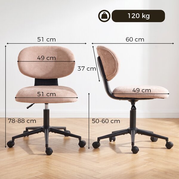 HOMCOM Sedia Ufficio Girevole con Schienale Curvo, Senza Braccioli, in Ciniglia, Altezza Regolabile, Portata 120kg, Rosa | Aosom Italy