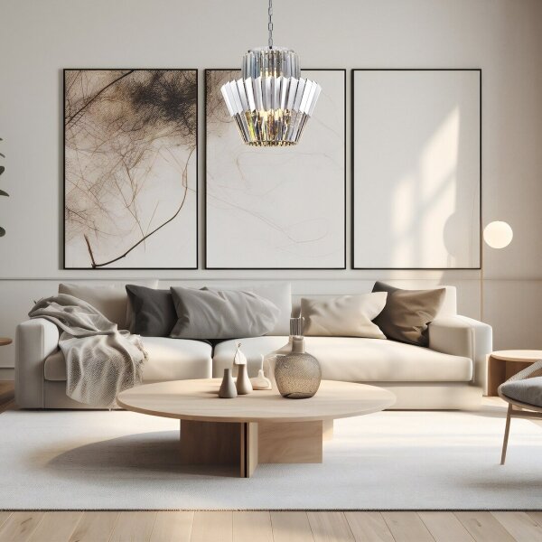 Lampadario a sospensione con catena DONNA 9xE14/40W/230V diametro 45 cm cromo opaco