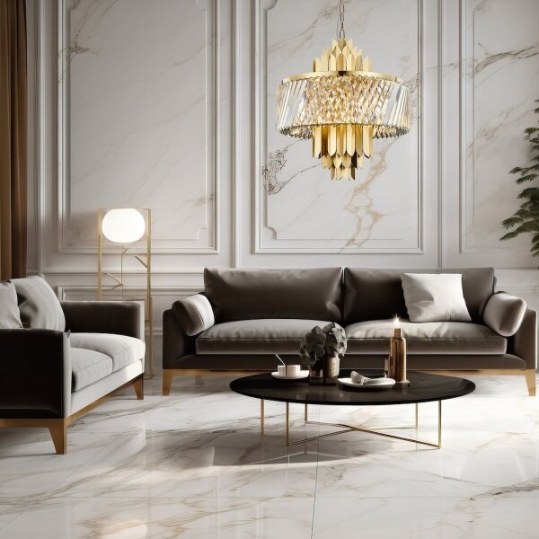Lampadario a sospensione con catena MARGOT 9xE14/40W/230V diametro 55 cm oro