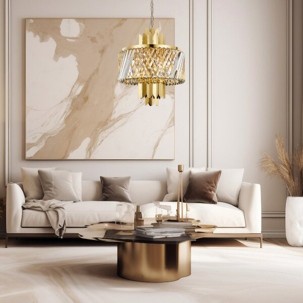 Lampadario a sospensione con catena MARGOT 6xE14/40W/230V diametro 43 cm oro