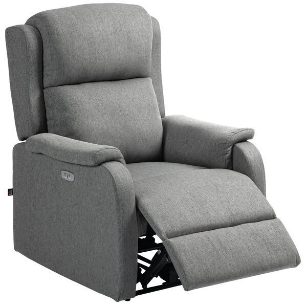 HOMCOM Poltrona Reclinabile con Poggiapiedi e USB, Sedia fino a 160 ° in Tessuto Effetto Lino, 77x91x106 cm, Grigio Scuro | Aosom Italy