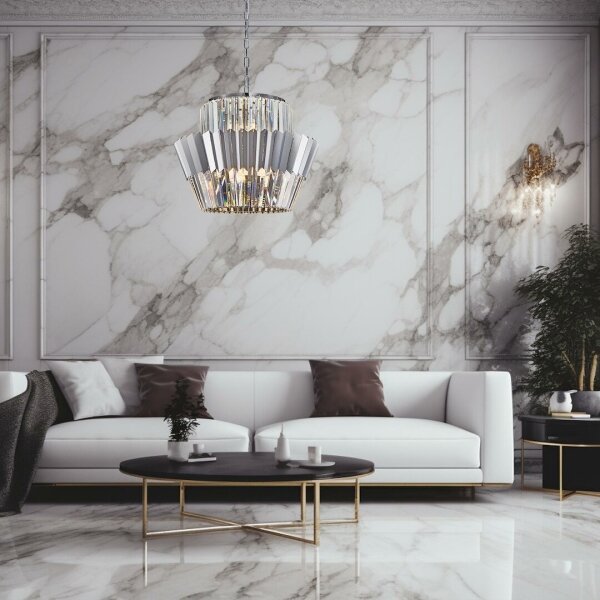 Lampadario a sospensione con catena DONNA 12xE14/40W/230V diametro 55 cm cromo opaco