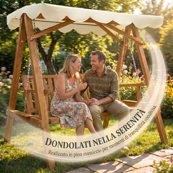 Outsunny Dondolo da Giardino Stile Classico Legno Massello di Pino Conforme alle Norme di FS Tettuccio Parasole | Aosom Italy|Aosom