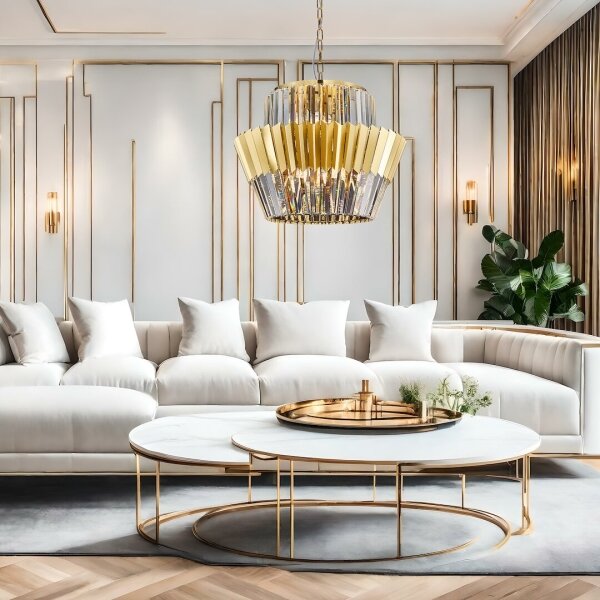 Lampadario a sospensione con catena DONNA 12xE14/40W/230V diametro 55 cm oro