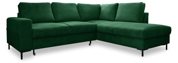 Divano letto angolare in velluto a coste verde scuro (angolo destro) Lofty Lilly - Miuform