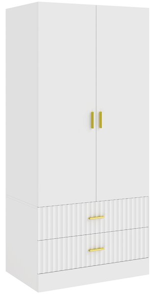 HOMCOM Armadio Guardaroba 170 cm con Asta Appendiabiti, 2 Ante e 2 Cassetti Scanalati per Camera da Letto, Bianco | Aosom Italy