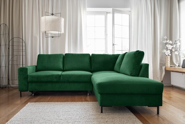 Divano letto angolare in velluto a coste verde scuro (angolo destro) Lofty Lilly - Miuform