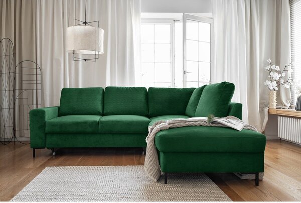 Divano letto angolare in velluto a coste verde scuro (angolo destro) Lofty Lilly - Miuform