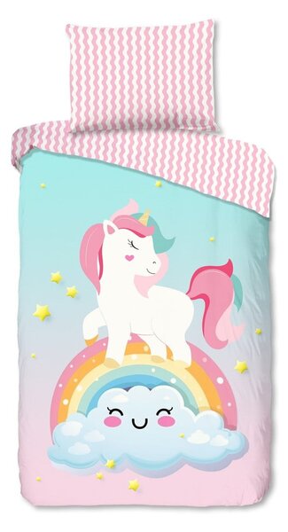 Set copripiumino e federa da bambini rosa/turchese in cotone per letto singolo 140x200 cm Sweety – Good Morning