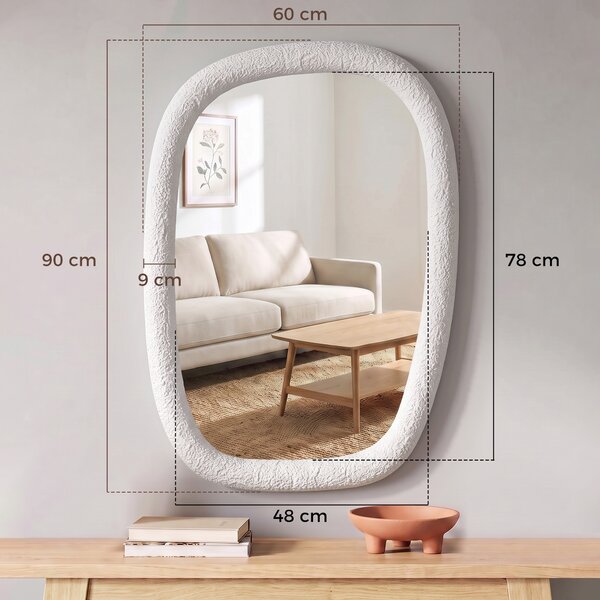 HOMCOM Specchio da Parete Irregolare 60 cm, Specchio da Bagno con Vetro Temperato e Cornice Effetto Pietra, Bianco | Aosom Italy
