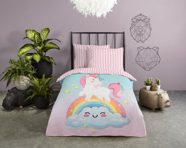 Set copripiumino e federa da bambini rosa/turchese in cotone per letto singolo 140x200 cm Sweety – Good Morning