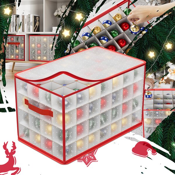 Scatola Portaaddobbi Natalizi 52,5x30x30 cm per 112 Palline Pieghevole con Zip in PP