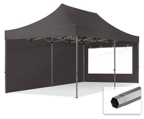 TOOLPORT 3x6m gazebo pieghevole con laterali (finestre panoramiche), PREMIUM acciaio, grigio scuro
