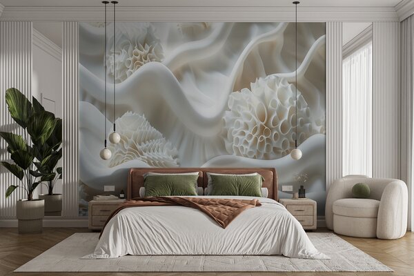 Carta da parati Sfondo ondulato astratto di forme bianche in stile 3D, Carta da parati 3D, Carta da parati Fiori 3D, w01475 : Uwalls.it