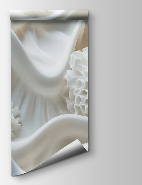 Carta da parati Tessuto bianco con palline bianche, Carta da parati 3d fiori, Carta da parati popolare, w01475 - Tapeko.it
