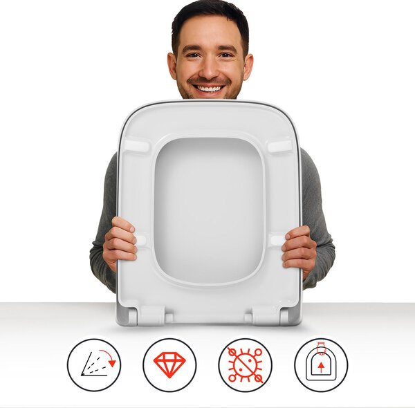 Sedile WC di ricambio compatibile con DURAVIT PURAVIDA, in resina termodurente antibatterica, con coperchio dotato di chiusura ammortizzata Soft Close
