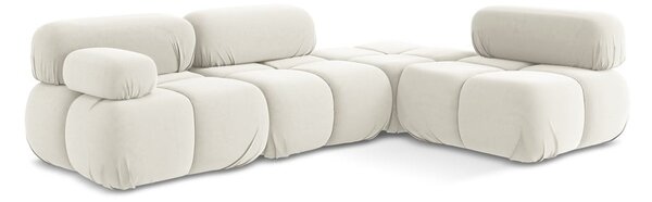 Divano angolare componibile bianco (con penisola a destra) con rivestimento in velluto Lokua – Makamii