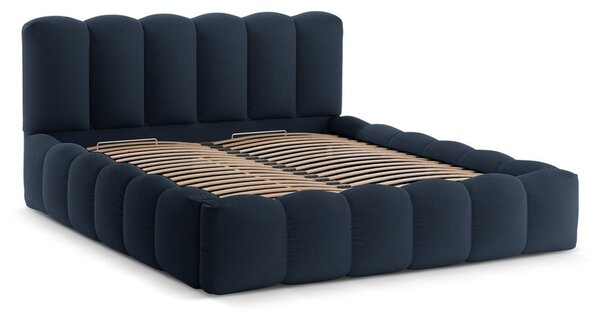 Letto matrimoniale imbottito in blu scuro con contenitore con rete inclusa 180x200 cm Lupine – Micadoni