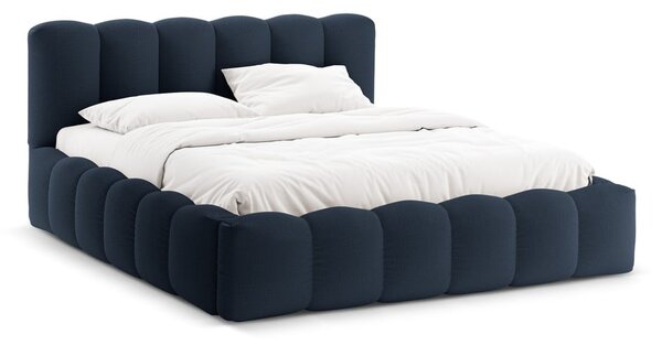 Letto matrimoniale imbottito in blu scuro con contenitore con rete inclusa 180x200 cm Lupine – Micadoni