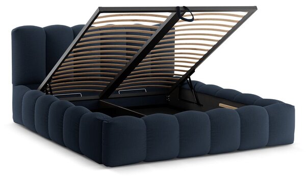 Letto matrimoniale imbottito in blu scuro con contenitore con rete inclusa 180x200 cm Lupine – Micadoni