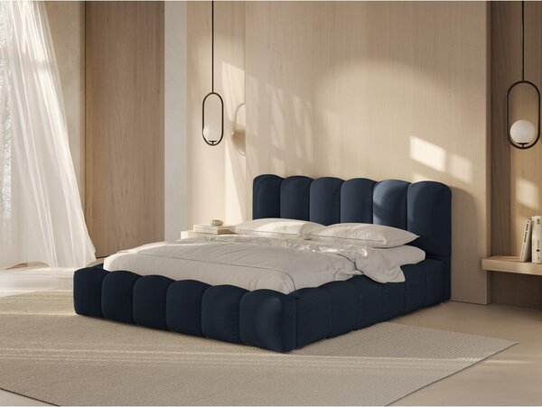 Letto matrimoniale imbottito in blu scuro con contenitore con rete inclusa 180x200 cm Lupine – Micadoni