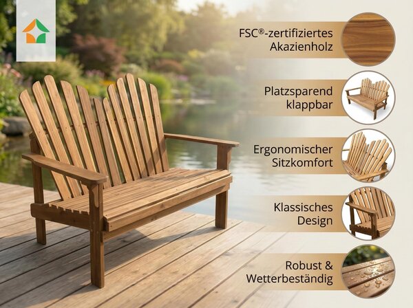 Panchina da giardino Adirondack a due posti in legno di acacia, ca. 125 x 80 x 94 cm – Marrone