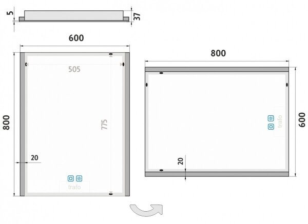 NIMCO ZP 11002VX - Specchio da bagno retroilluminato a LED 3000-6500K 80x60 cm IP44