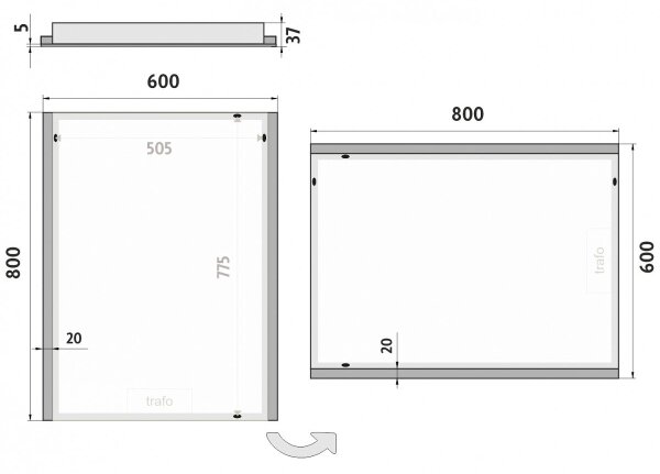 NIMCO ZP 11002 - Specchio da bagno retroilluminato a LED 6500K 80x60 cm IP44