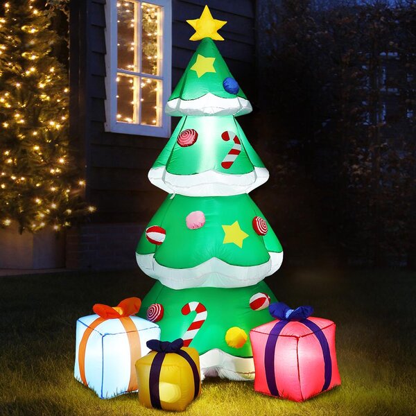 Gonfiabile Albero di Natale con Regali 210 cm con Luci LED da Esterno in Poliestere 190T