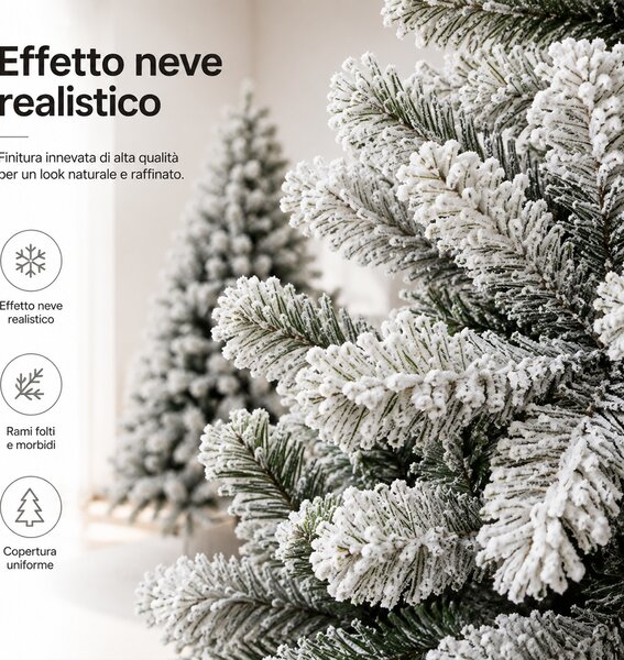 Albero di Natale Innevato Nebraska 180 cm Folto e Voluminoso con Effetto Neve Verde