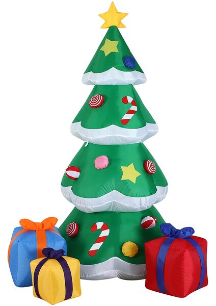 Gonfiabile Albero di Natale con Regali 210 cm con Luci LED da Esterno in Poliestere 190T