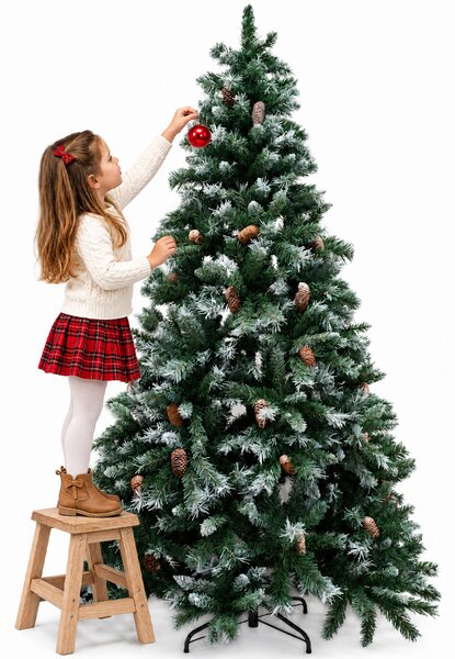 Albero di Natale Innevato Tirolese 180 cm Foltissimo con Pigne Bianco