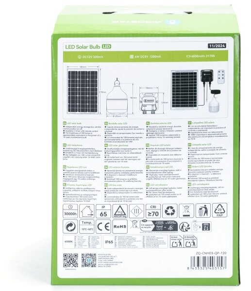 Aigostar - Lampadario solare LED LED/70W/12V 6000 mAh 6500K diametro 12 cm