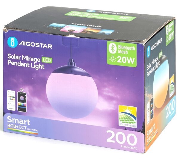 Aigostar-LED RGBW Lampadario solare MESH 20W/3,7V 4000 mAh 2700K-6500K IP65 d. 15 cm