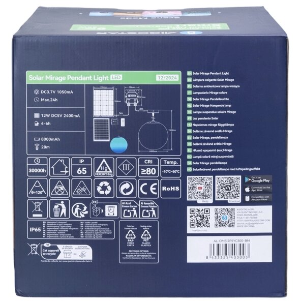 Aigostar-LED RGBW Lampadario solare MESH 35W/3,7V 8000 mAh 2700K-6500K IP65 d. 30 cm