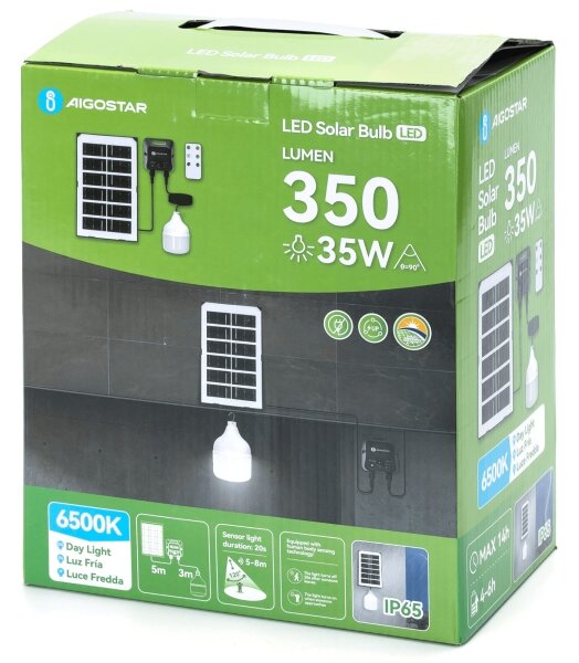 Aigostar - Lampadario solare LED con sensore LED/35W/12V 3000 mAh 6500K diametro 10 cm
