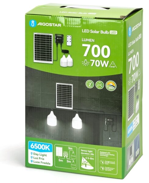 Aigostar - Lampadario solare LED con sensore 2xLED/35W/12V 6000 mAh 6500K diametro 10 cm