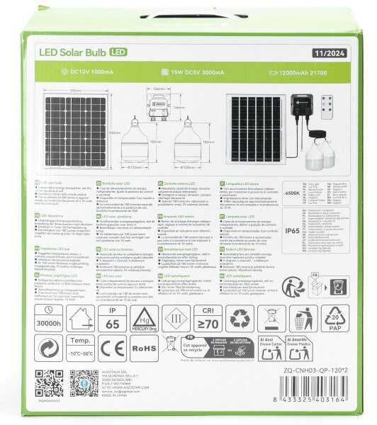 Aigostar - Lampadario solare LED 2xLED/70W/12V 12000 mAh 6500K diametro 12 cm
