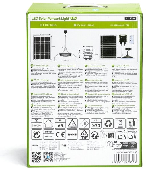 Aigostar - Lampadario solare LED LED/70W/12V 6000 mAh 6500K diametro 23,5 cm