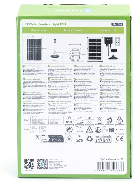 Aigostar - Lampadario solare LED LED/35W/12V 3000 mAh 6500K diametro 15 cm
