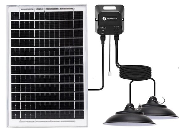 Aigostar - Lampadario solare LED con sensore 2xLED/35W/12V 6000 mAh 6500K diametro 15 cm