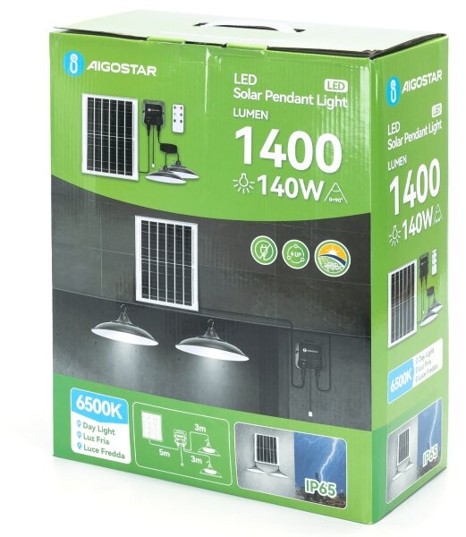 Aigostar - Lampadario solare LED 2xLED/70W/12V 12000 mAh 6500K diametro 23,5 cm