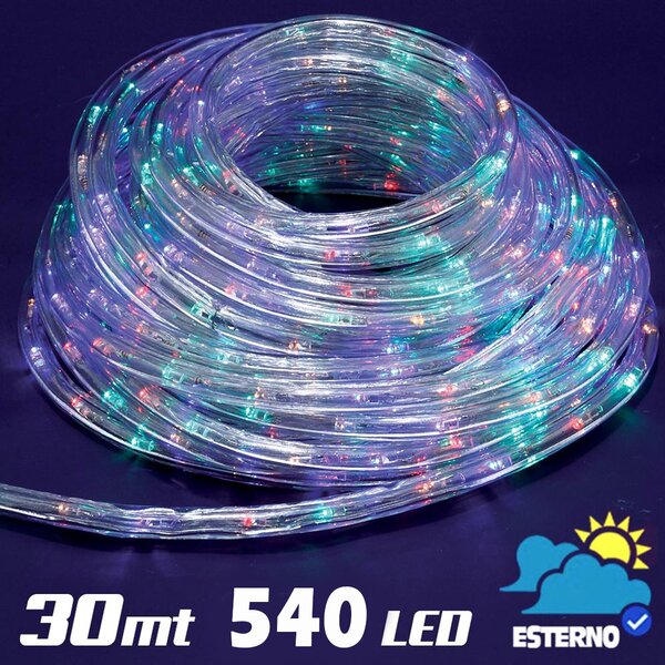 Tubo Luminoso LED 30 m 540 Luci da Interno ed Esterno IP44 Multicolore