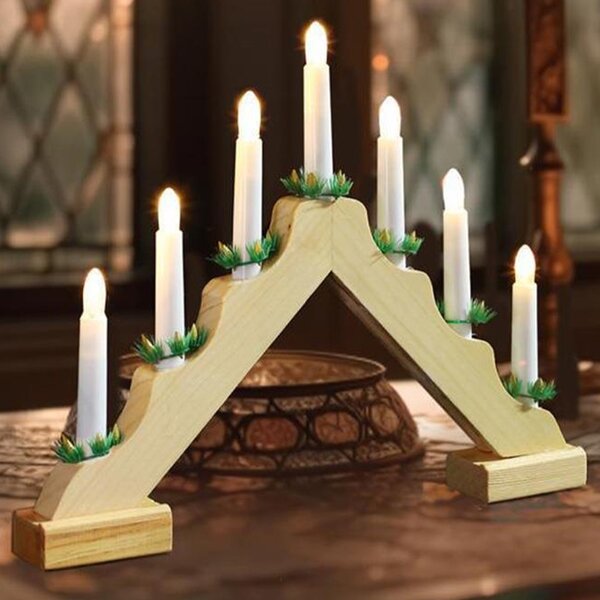 Candelabro dell'Avvento Natalizio Elettrico 39,2x29,3x4,7 cm con 7 Candele LED in Legno