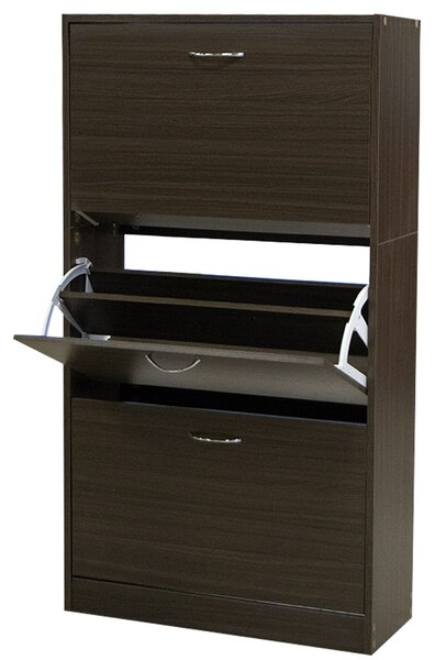 Scarpiera 3 Ante 63x24x115 cm a Doppia Profondità con Maniglie in Metallo in MDF Noce
