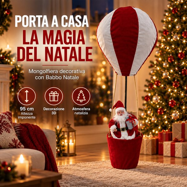 Mongolfiera di Babbo Natale 40x97 cm Decorazione Natalizia Bianco e Rosso