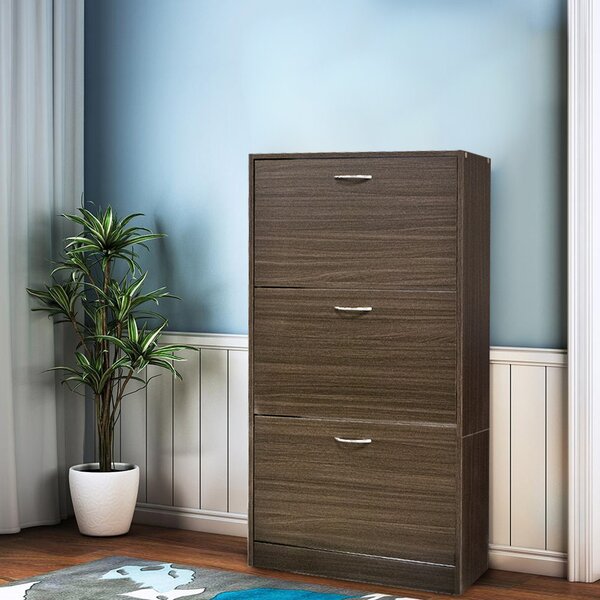 Scarpiera 3 Ante 63x24x115 cm a Doppia Profondità con Maniglie in Metallo in MDF Noce