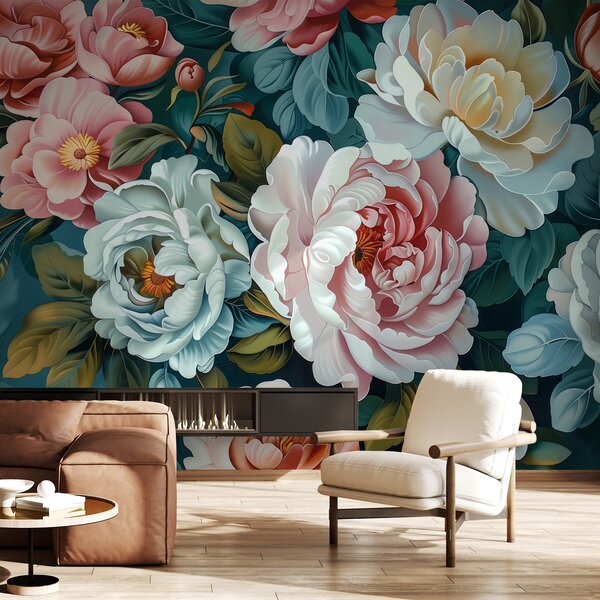 Carta da parati Primo piano di fiori, Carta da parati 3d fiori, Carta da parati popolare, w01495 - Tapeko.it
